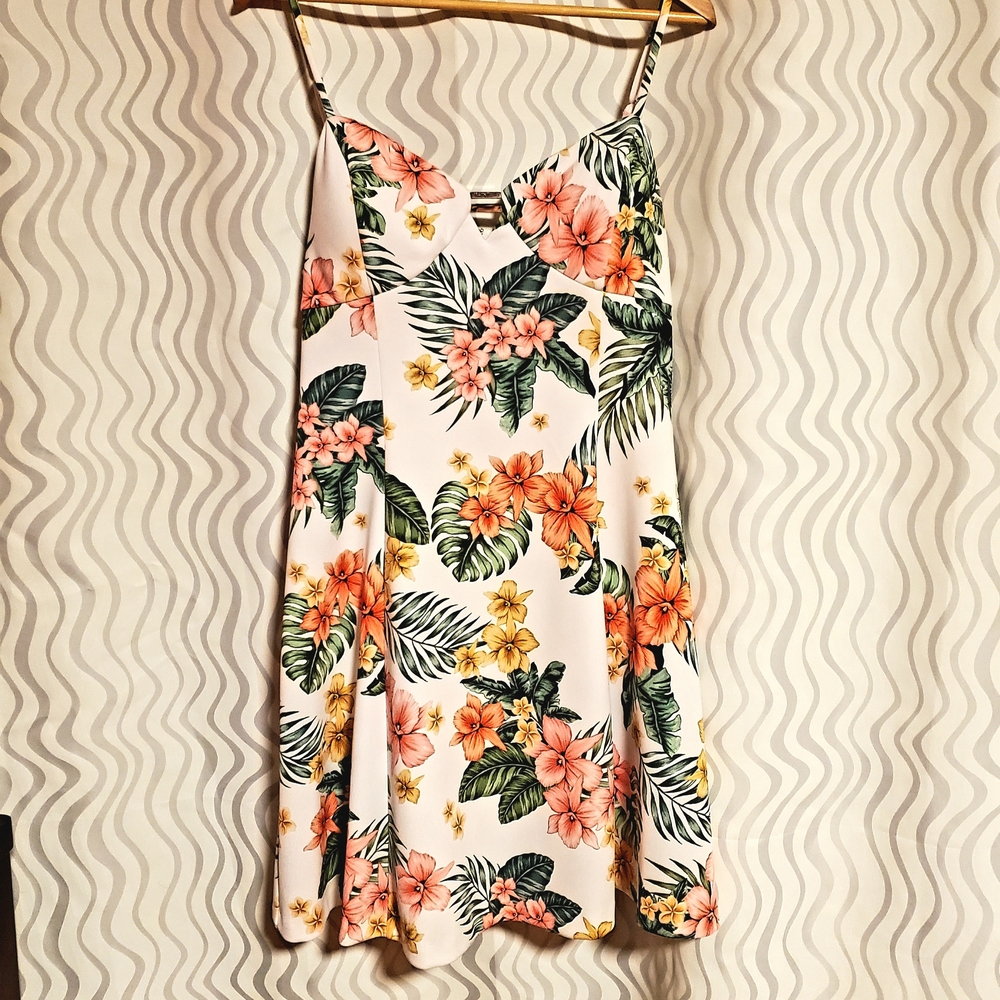 Guess Women's Tropical-Print Fit & Flare Dress sz 16